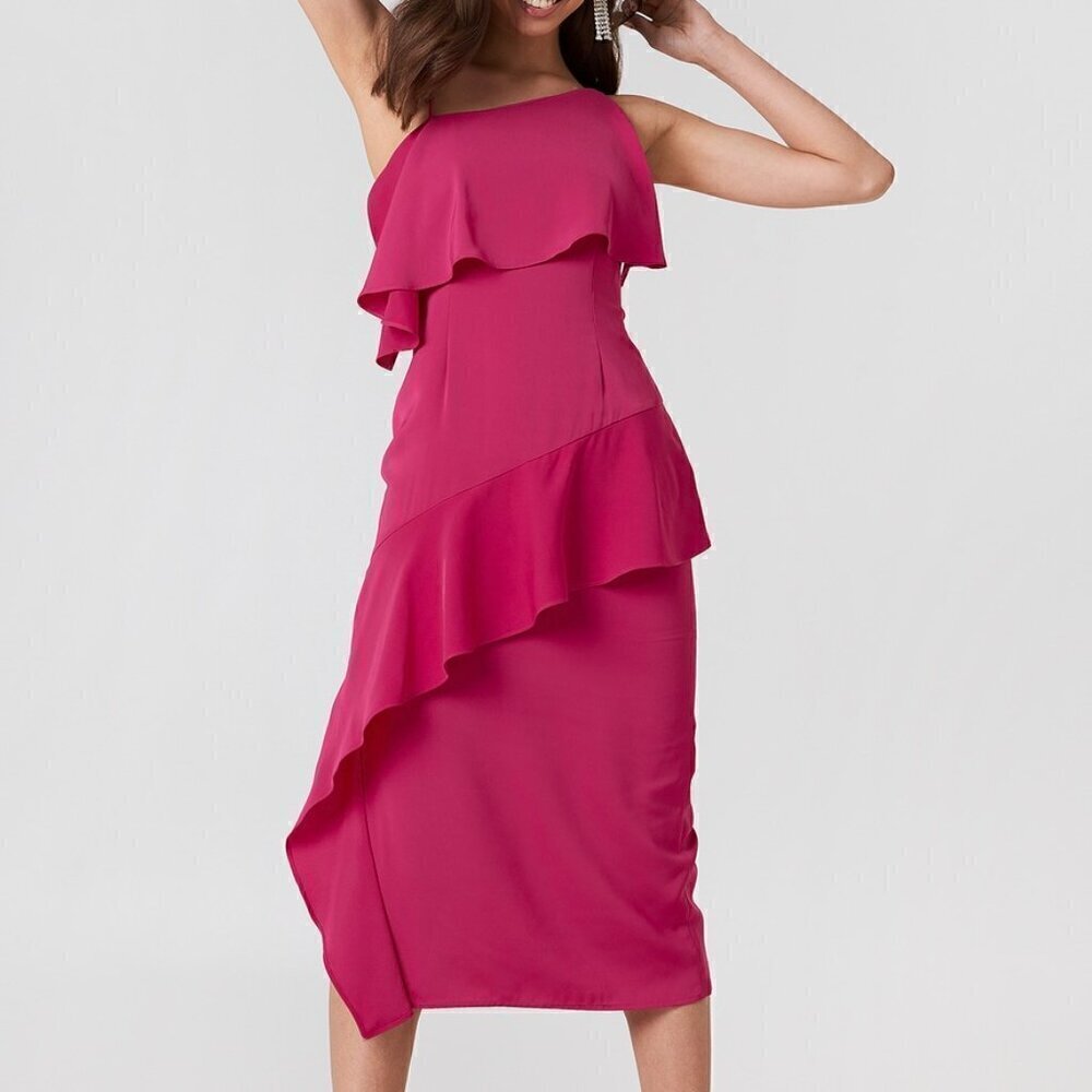 Keepsake The Label No Love Pink Chiffon Ruffle Midi Dress M​​​​​​​​​​​​​